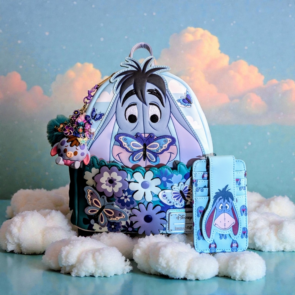 Loungefly Winnie the Pooh Eeyore  Butterflies Mini-Backpack,Charm,Wallet &Mirror - Picture 5 of 17